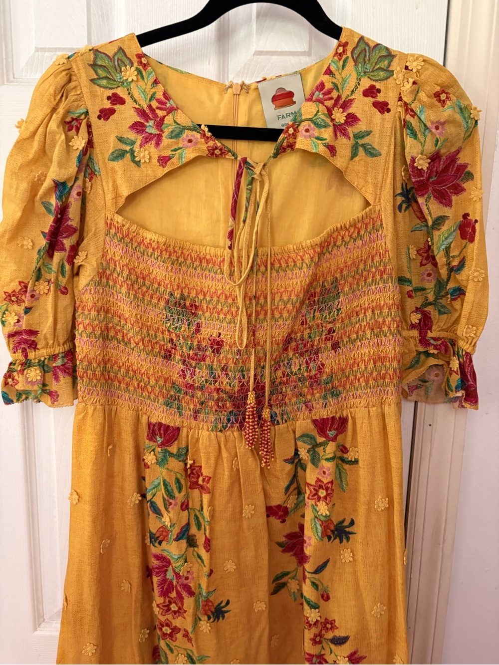 FARM Rio Yellow Floral Dream Smocked Midi Dress L - Picture 6 of 14